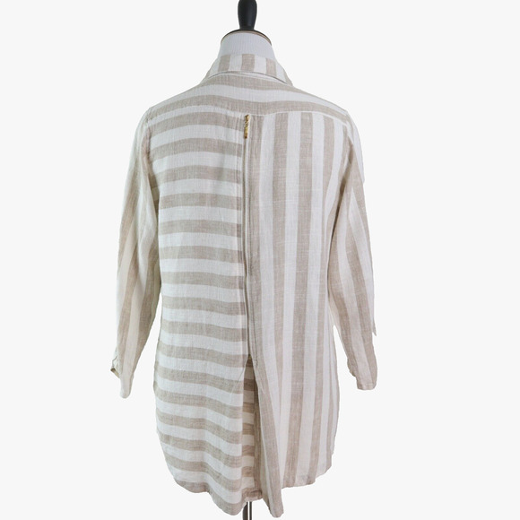 Soft Surroundings Size L Camina Linen Blend Tunic Stripe Cream Brown - Picture 5 of 11